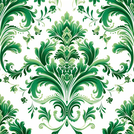 the ornate design is rendered in various shades of green, with a predominantly white background, evoking a sense of luxury and sophistication, as the overall style is reminiscent of traditional baroque art, featuring flowing lines, intricate patterns, and a sense of grandeur, perfect for elegant interior design and decorative elements. ai generatedの素材