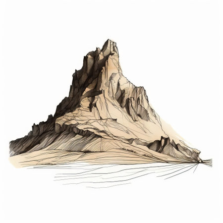 the butte, a majestic geological formation, stands proudly against a pristine white background, its rugged edges and continuous line of ridges creating a striking visual contrast that showcases the beauty of natural landscapes and the wonders of erosion. ai generatedの素材