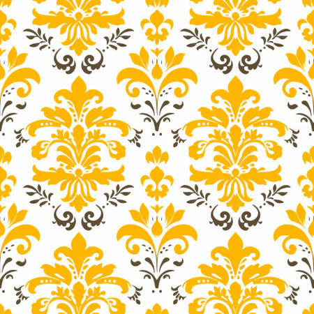 the elegant mustard damask vector icon stands out against a crisp white background, showcasing its intricate floral patterns and ornate details, perfect for adding a touch of sophistication and luxury to any design project, from wallpaper to fabric and beyond. ai generatedの素材