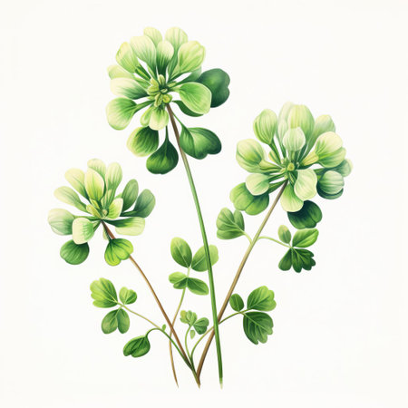 the clover, a symbol of good luck and prosperity, is beautifully showcased in this stunning clipart image, set against a crisp white background, perfect for adding a touch of elegance and charm to any design, project, or presentation, evoking feelings of freshness and serenity. ai generatedの素材