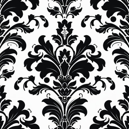 damask vector icons stand out against a crisp white background, showcasing intricate floral patterns and ornate details in striking black, perfect for adding a touch of elegance and sophistication to any design or digital project. ai generatedの素材