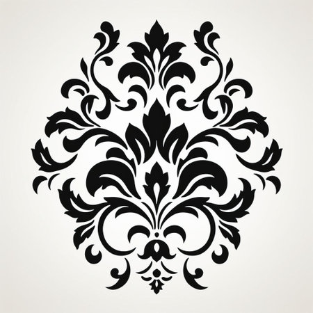 damask vector icons stand out against a crisp white background, showcasing intricate floral patterns and ornate designs in striking black, perfect for adding a touch of elegance and sophistication to any design project or digital art. ai generatedの素材