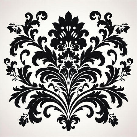 damask patterns adorn this stunning vector icon set, showcasing intricate floral designs on a crisp white background, perfect for luxury branding, elegant packaging, and sophisticated digital designs, evoking a sense of refinement and opulence in black and white hues. ai generatedの素材