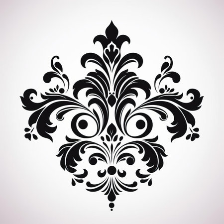 damask vector icons stand out against a crisp white background, showcasing intricate floral patterns and ornate details in striking black, perfect for adding a touch of elegance and sophistication to any design or digital project. ai generatedの素材