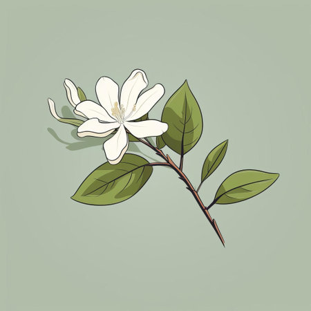 the jasmine plant, a symbol of love and sensuality, is beautifully illustrated in this vector graphic, featuring delicate white flowers and dark green leaves, presented in a linear and minimalistic style, perfect for botanical and floral designs, adding a touch of elegance and sophistication to any project. ai generatedの素材