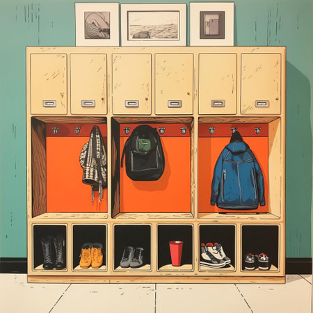 this rustic mudroom monotype print embodies the essence of retro charm, featuring distressed textures and earthy tones that evoke a sense of nostalgia and simplicity, perfect for adding a touch of vintage flair to any modern space, blending functionality with rustic elegance. ai generatedの素材