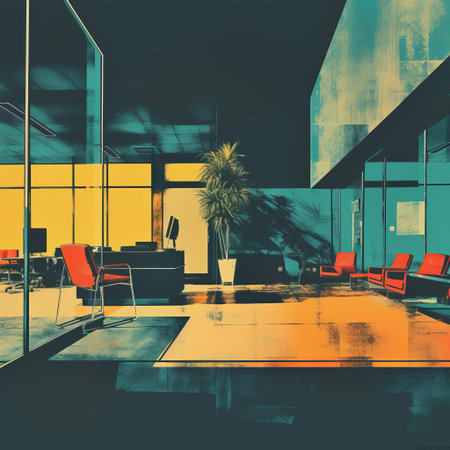 the office scene, set against a clean white background, is beautifully captured in this minimalist monotype print, evoking a sense of nostalgia with its retro aesthetic, featuring a classic desk, chair, and vintage typewriter, perfect for decorating a modern workspace or home office with a touch of simplicity and elegance. ai generatedの素材