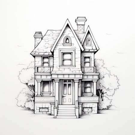 the house stands out against a pristine white background, its simple line art design showcasing clean lines and minimalist charm, evoking a sense of serenity and modern elegance, perfect for home decor or architectural inspiration. ai generatedの素材