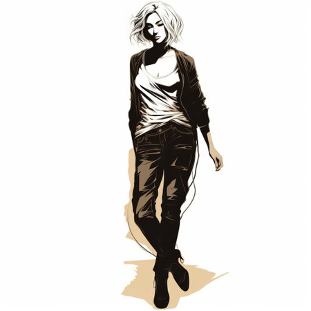 nora, a stylish and modern woman, is depicted in a simple yet elegant line art vector image, showcasing her full body pose, perfect for illustrations, graphics, and designs requiring a minimalist and sophisticated female character representation. ai generatedの素材