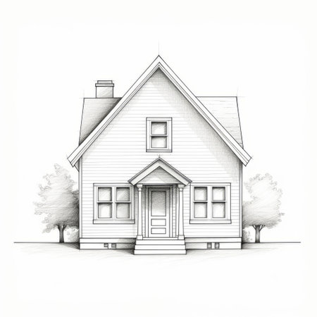 the house, a minimalist illustration in simple line art style, stands out against a clean white background, evoking a sense of serenity and modernity, perfect for home decor, architectural designs, and real estate visualizations, conveying a feeling of simplicity and elegance. ai generatedの素材