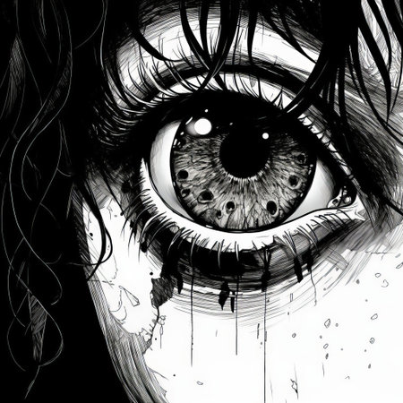 the minotaur, depicted with big, piercing eyes, dominates this striking black and white drawing, reminiscent of action-packed scenes from gritty horror comics. executed in the style of sosaku hanga, the artwork boasts blink-and-you-miss-it detail and exaggerated expressions, showcasing the artist's mastery of realistic hyper-detail. ai generatedの素材