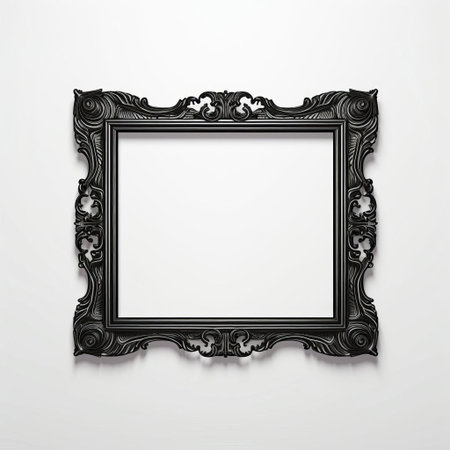 "elegant vintage frame design sits beautifully against a crisp white background, showcasing its intricate flat black details and ornate patterns, perfect for adding a touch of sophistication to any room's decor or photography display.", ai generatedの素材
