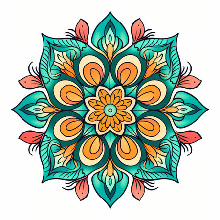 mandalas, an iconic symbol of intricate patterns, adorn this stunning visual representation, set against a crisp white background, showcasing a beautiful blend of vibrant colors and delicate line engravings, perfect for spiritual and artistic enthusiasts alike. ai generatedの素材