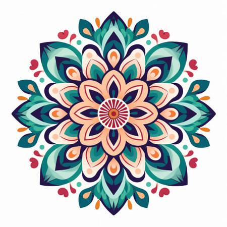 mandalas, an iconic symbol of intricate patterns, adorn this stunning visual against a crisp, minimalistic white background, bursting with vibrant colors that evoke a sense of vintage charm, perfect for art enthusiasts and designers seeking inspiration. ai generatedの素材