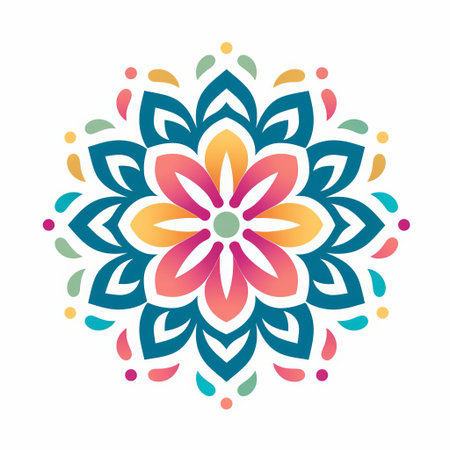 the mandala, an iconic symbol of intricate patterns, stands out against a clean minimalistic white background, showcasing a mesmerizing blend of vibrant colors, evoking a sense of vintage elegance and sophistication, perfect for art enthusiasts and designers seeking unique inspiration. ai generatedの素材