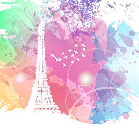 Eiffel Tower. Silhouette of the Eiffel tower on watercolor background. Beautiful concept for design. Illustrationの写真素材
