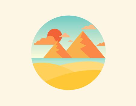 Flat nature icon. Round icon of nature with a landscape. Beautiful icon in modern style. Illustrationの写真素材