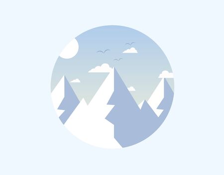 Flat nature icon. Round icon of nature with a landscape. Beautiful icon in modern style. Illustrationの写真素材