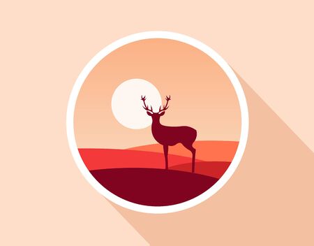 Flat nature icon. Round icon of nature with a landscape. Beautiful icon in modern style. Illustrationの写真素材