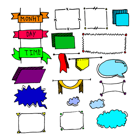 Doodle hand-drawn page designs. Set of text decorations in vintage style. Vector illustrationのイラスト素材