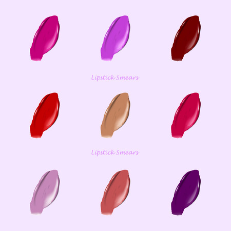 Smears of lipstick set. Cosmetic illustration smears of lipstick for use in product design. Realistic lipstick in different colors. Vector illustrationのイラスト素材
