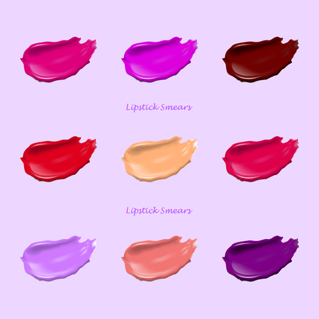 Smears of lipstick set. Cosmetic illustration smears of lipstick for use in product design. Realistic lipstick in different colors. Vector illustrationのイラスト素材