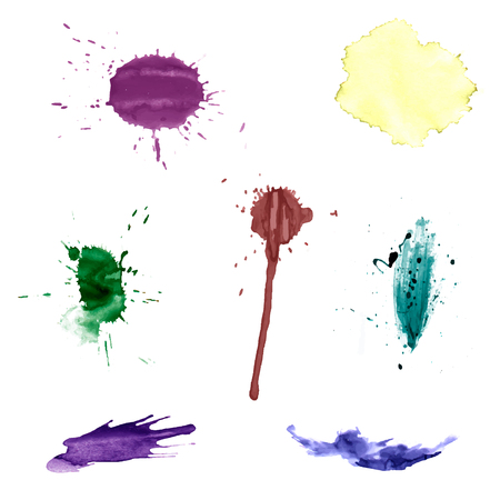 Watercolor splashes. Set of watercolor stains. Paint spots. The black. Vector illustrationのイラスト素材