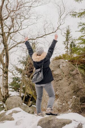 Medium Shot of Positive Woman In the Mountains