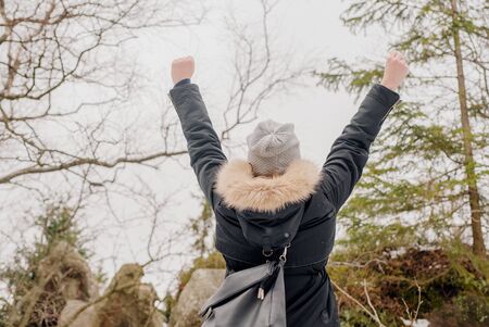 Medium Shot of Positive Woman In the Mountainsの写真素材