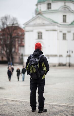 shot of the tourist admires the monuments in the capital cityの写真素材