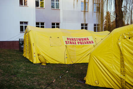 Field tents against Hospital in Nysa city, 14.03.2020, Nysa, Polandのeditorial素材