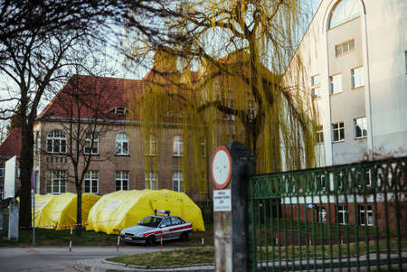 Field tents against Hospital in Nysa city, 14.03.2020, Nysa, Polandのeditorial素材