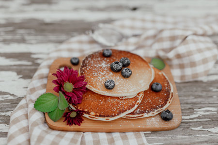 Close up of Delicious Dessert. Pancakes and Bluberry on top.の写真素材