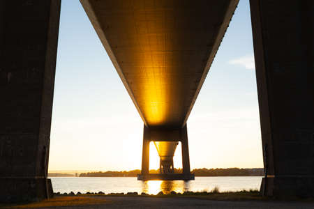 Bottom View High and Long Bridge at sunset in summerの写真素材