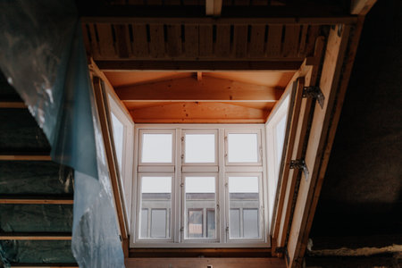 Close up of Window being Renovating at Atticの写真素材