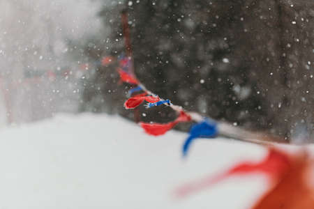 Snow Falling in Winter at Ski Slopeの写真素材
