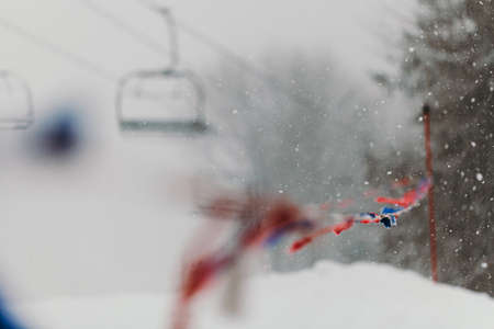 Snow Falling in Winter at Ski Slopeの写真素材
