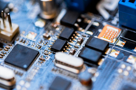 PC Motherboard with Chips, Transistors and Microprocessorsの写真素材