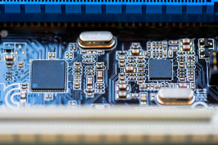 PC Motherboard with Chips, Transistors and Microprocessorsの写真素材