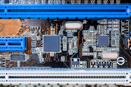PC Motherboard with Chips, Transistors and Microprocessorsの写真素材