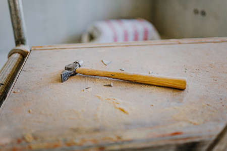 Steel Hammer Lying on Scaffoldingの写真素材
