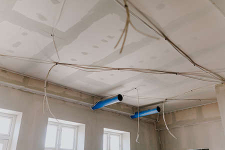 Electric Wires network Mounted on Ceilingの写真素材