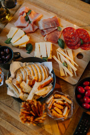 Table full of Tasty Salty Snacksの写真素材