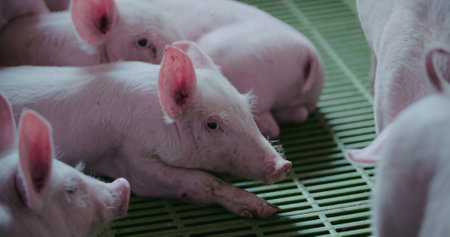 Pigs at Livestock farm. Pork Production, Livestock, Swine.の写真素材