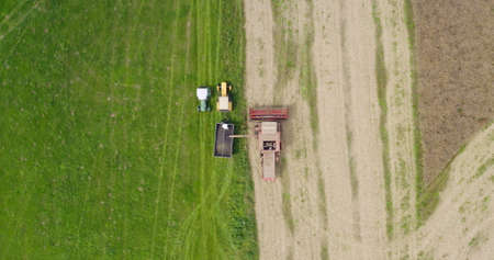 Agriculture Harvester Harvesting Field Aerial Viewの写真素材