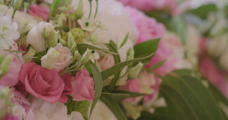Wedding Reception Venue With White Flower Decorationの写真素材