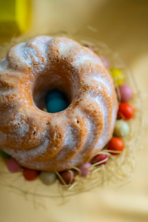 Fresh Cakes Pastries at Easter Holidays Table