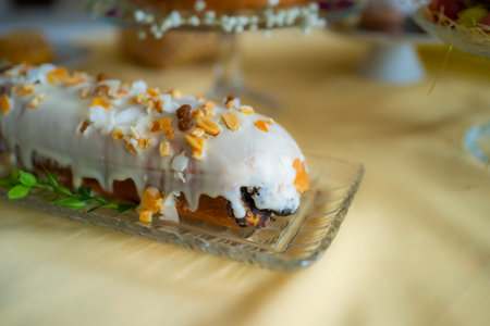 Fresh Cakes Pastries at Easter Holidays Table