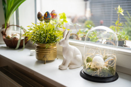 Easter Decorations On Tablet Easter Breakfastの写真素材