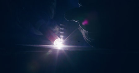 Worker Welding Steel At Metal Industry Metalwork Sparks